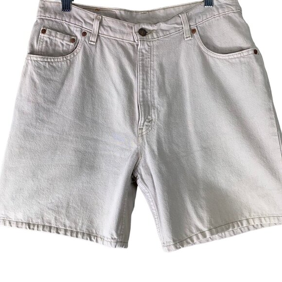 Vintage Levis Jean Shorts Beige Khaki Denim 551 Relaxed Fit 14 Made in USA